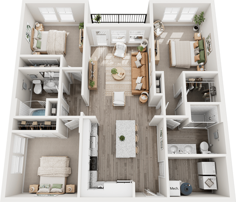 The Athens 3 bed 2 bath Floor Plan at Century Mundy Mill Apartments, Oakwood, GA